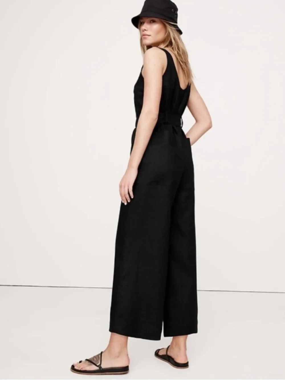 NWT! Banana Republic Black Linen Belted Wide-Leg Jumpsuit